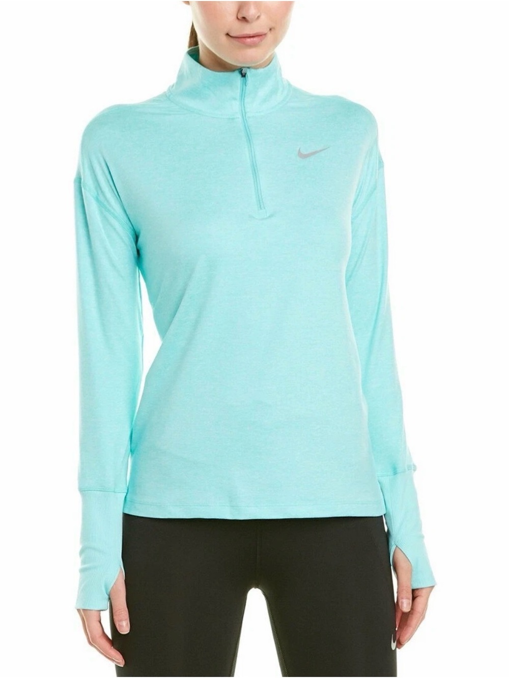 Nike Women's Light Blue Quarter-Zip Long Sleeve Top medium